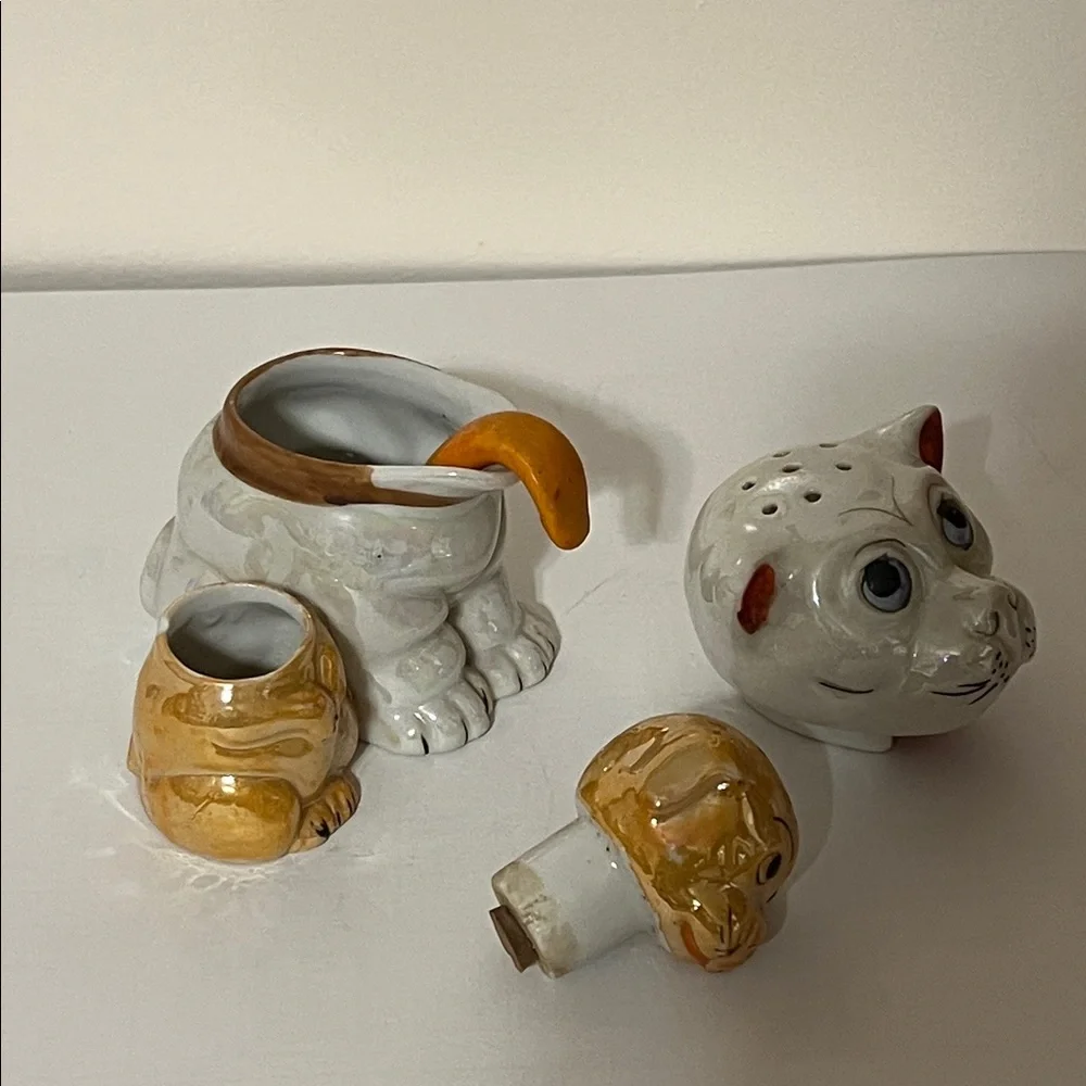 Vintage Bonzo Dog and Puppy Salt and Pepper Shakers and Condiment set 1930s